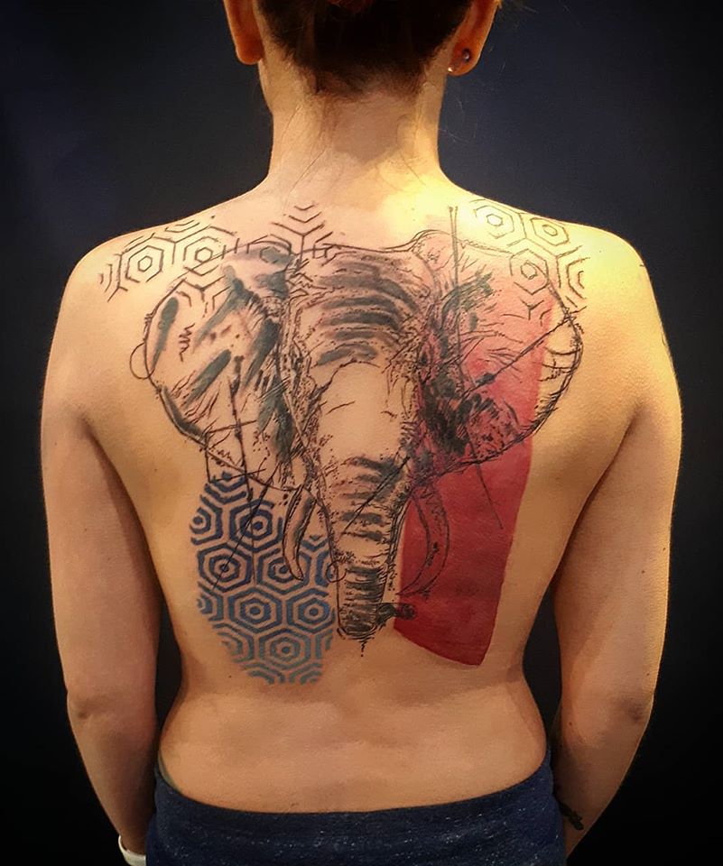 avant garde elephant back tattoo